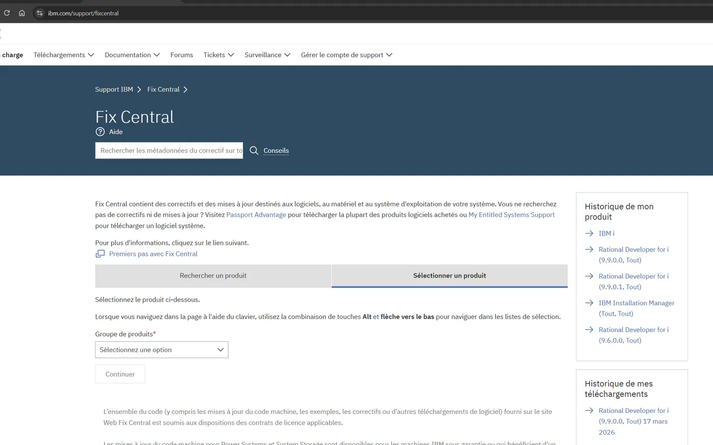 Fix Central : onglet Sélectionner un produit, liste Groupe de produits