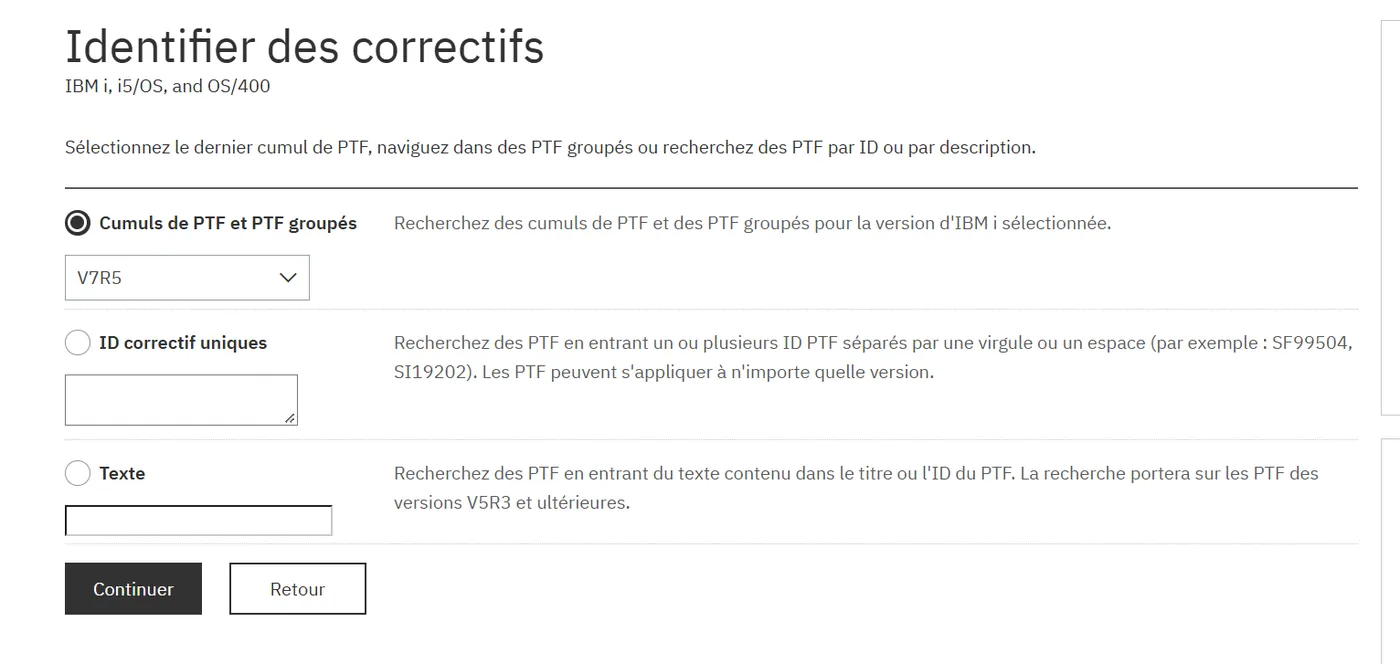Fix Central : Cumuls de PTF et PTF groupés, version V7R5