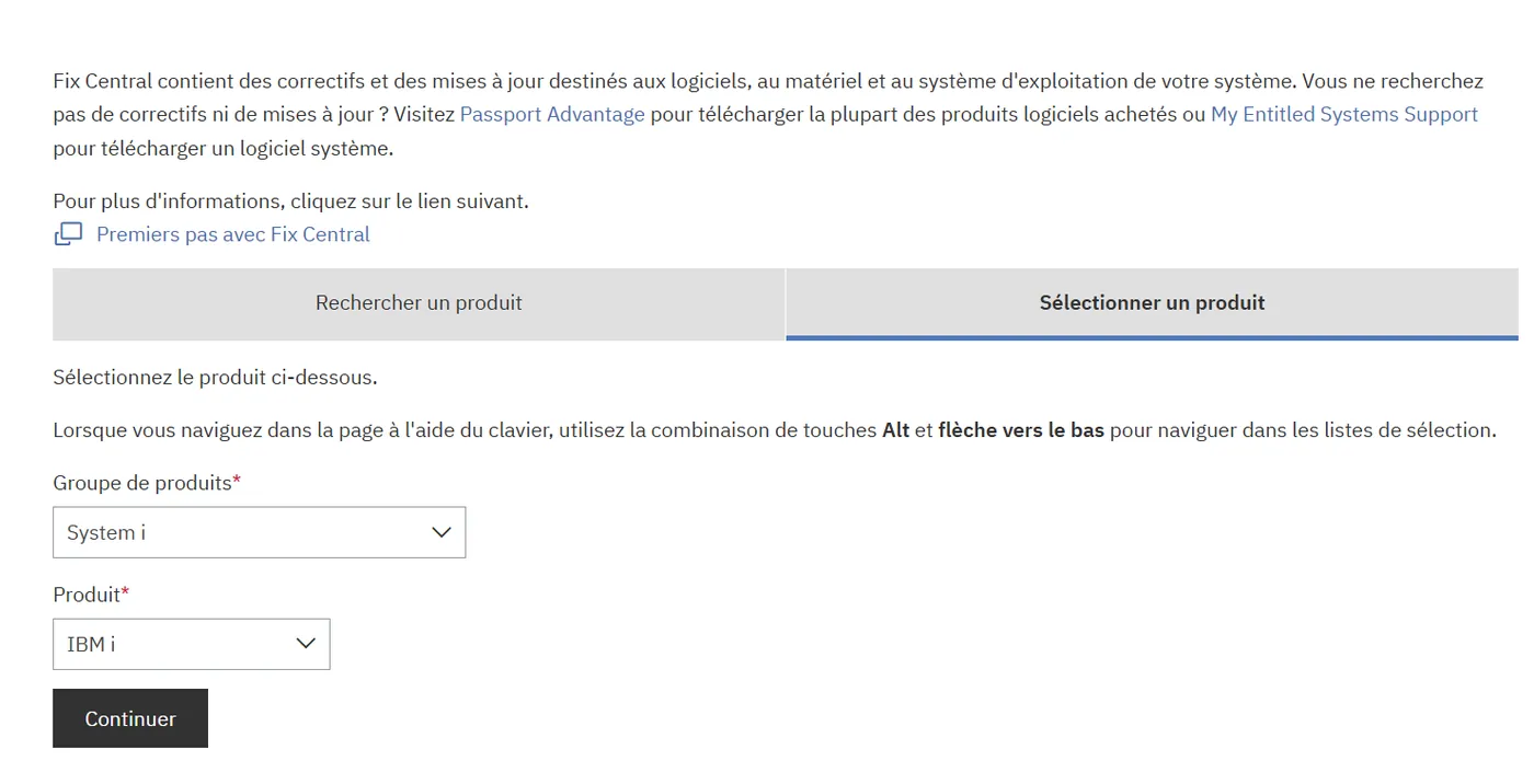 Fix Central : groupe de produits System i, produit IBM i