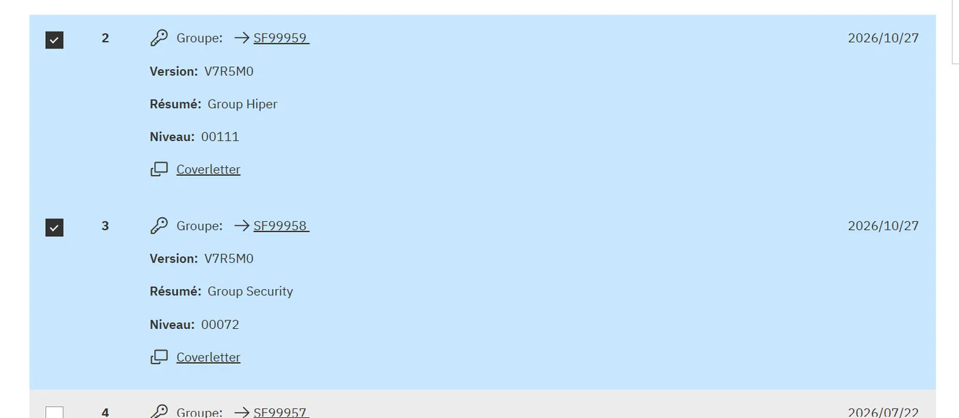 SF99959 et SF99958 cochés dans la liste